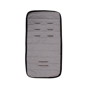 Gray car seat cover with black trim on a white background