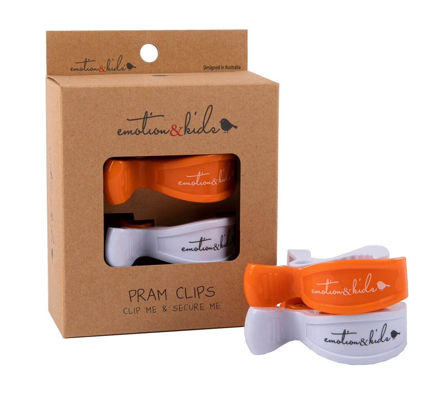 Emotion & Kids Orange & White 2 Tone Pair Pack Pram Clips