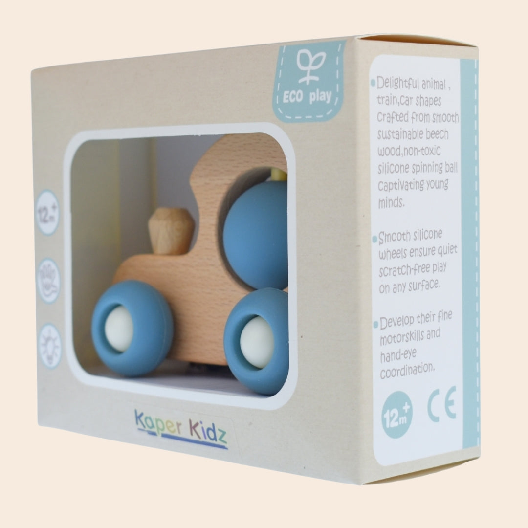 Eleganter Eco Spin Train Toy in Blue - Baby Gifts Australia