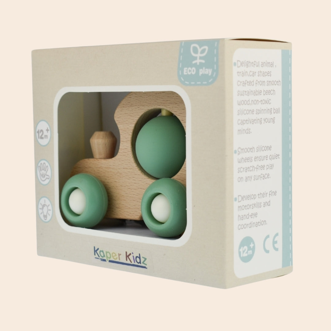 Eleganter Eco Spin Train Toy in Green - Baby Gifts Australia