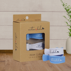 Emotion & Kids Blue & White Pram Clips - Baby Gifts Australia