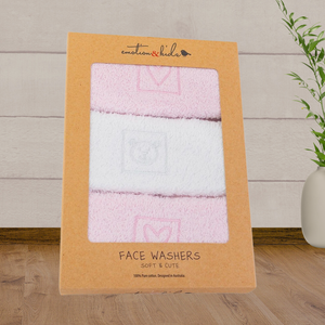 Emotion & Kids Pink Hearts & Teddy Facewasher - 3 Pack - Baby Gifts Australia