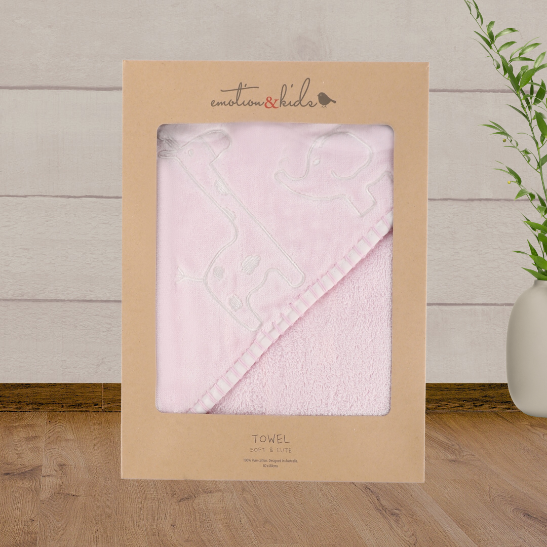 Emotion & Kids Pink Safari Hooded Towel - Baby Gifts Australia