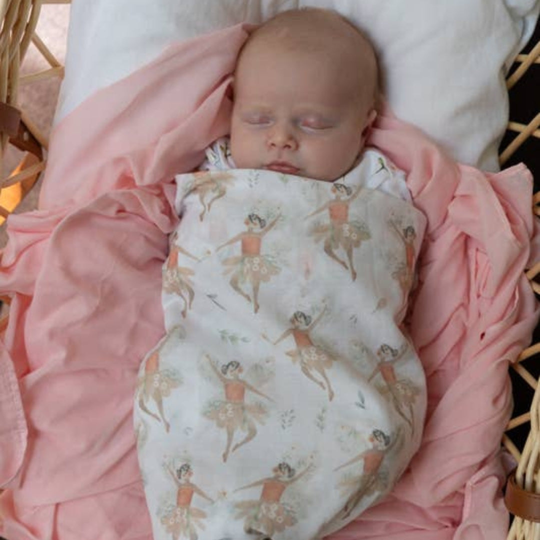 Fairy Muslin Wrap & Dusty Pink Pram Clip Set - Baby Gifts Australia