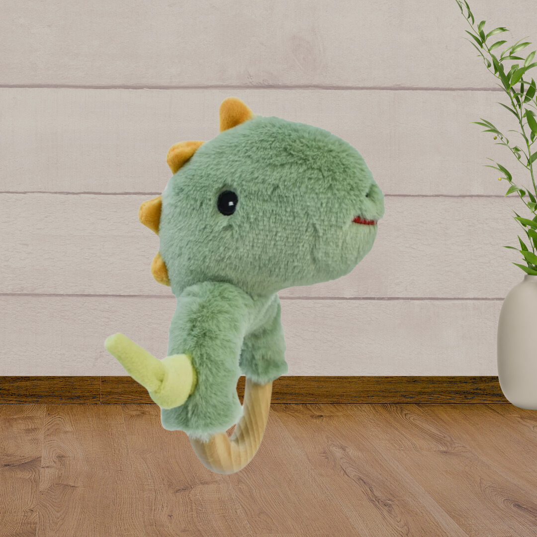 Eleganter Snuggle Buddy Minty Dinosaur Wooden Ring Rattle - Baby Gifts Australia