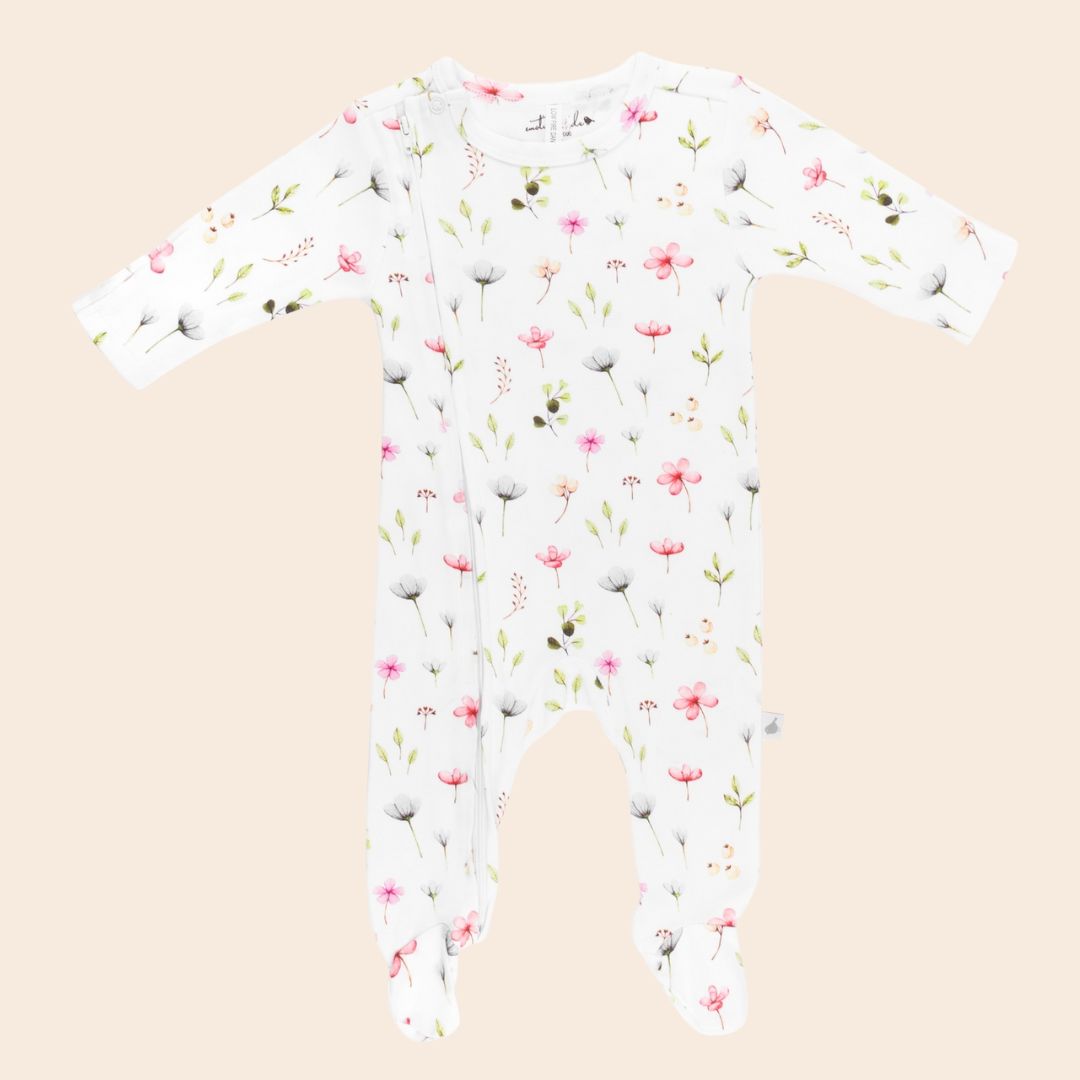 Fleur Zipped Organic Cotton Footed Outfit - Baby Gifts Australia