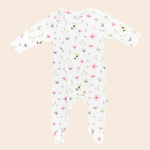 Fleur Zipped Organic Cotton Footed Outfit - Baby Gifts Australia