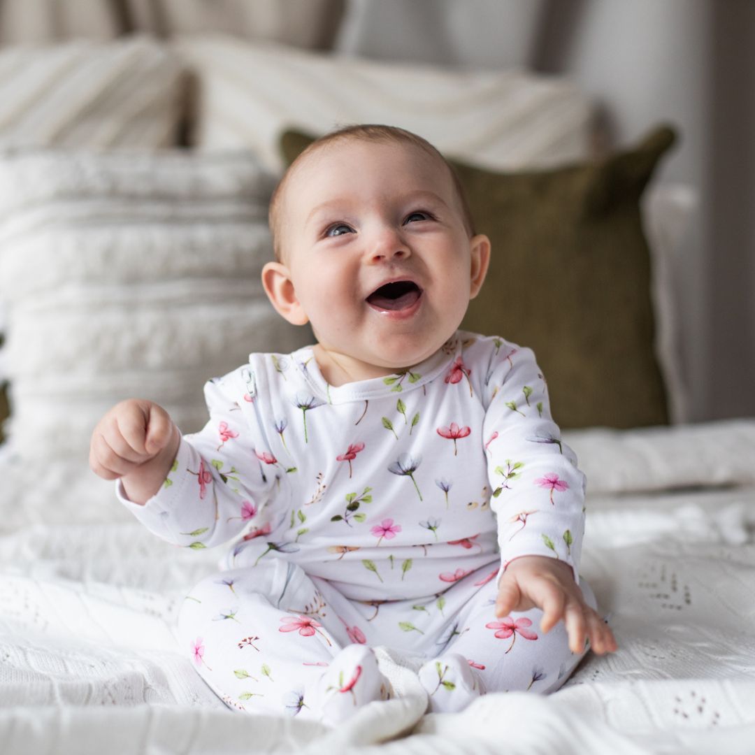 Fleur Zipped Organic Cotton Footed Outfit - Baby Gifts Australia