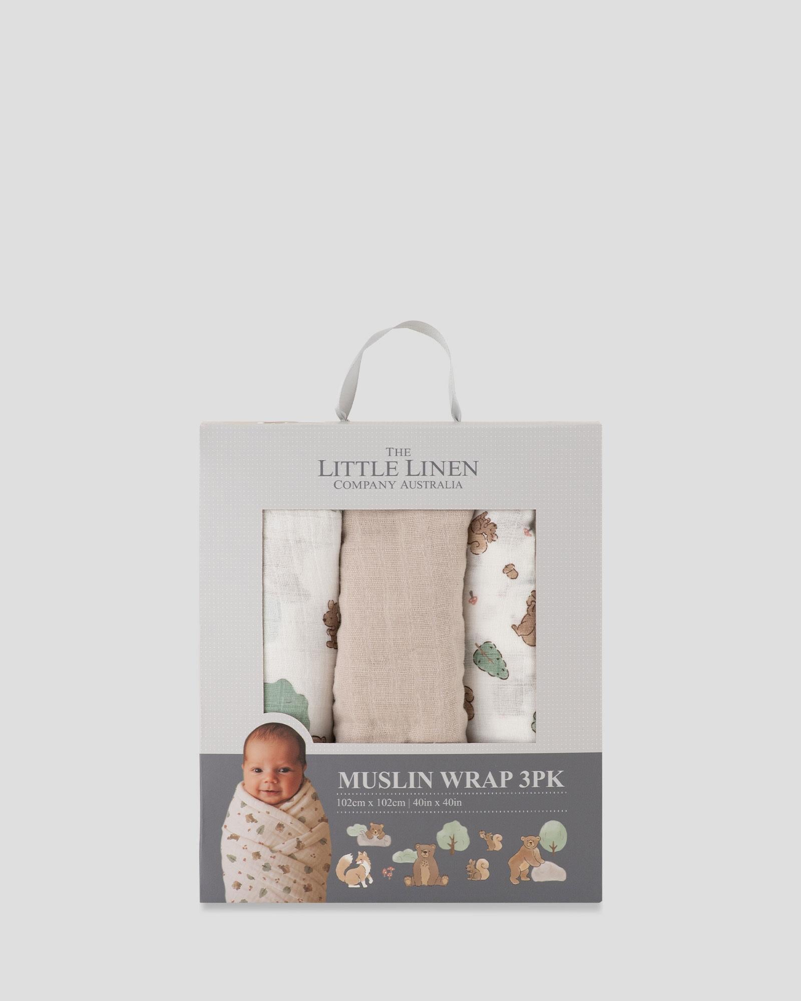 Little Linen Muslin Wraps 3PK - Bushland Bear