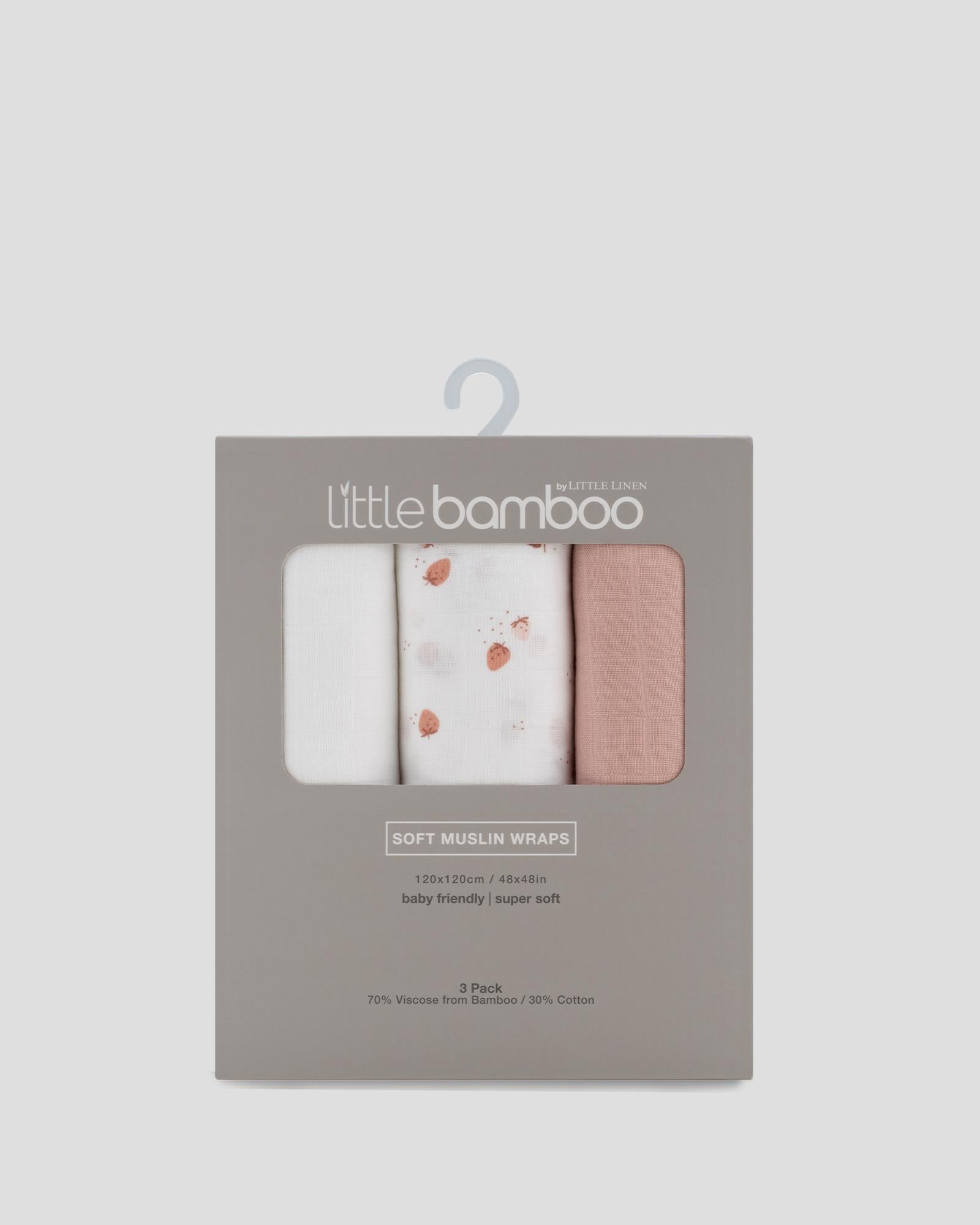 Little Bamboo Muslin Wraps 3Pk - Dusty Rose