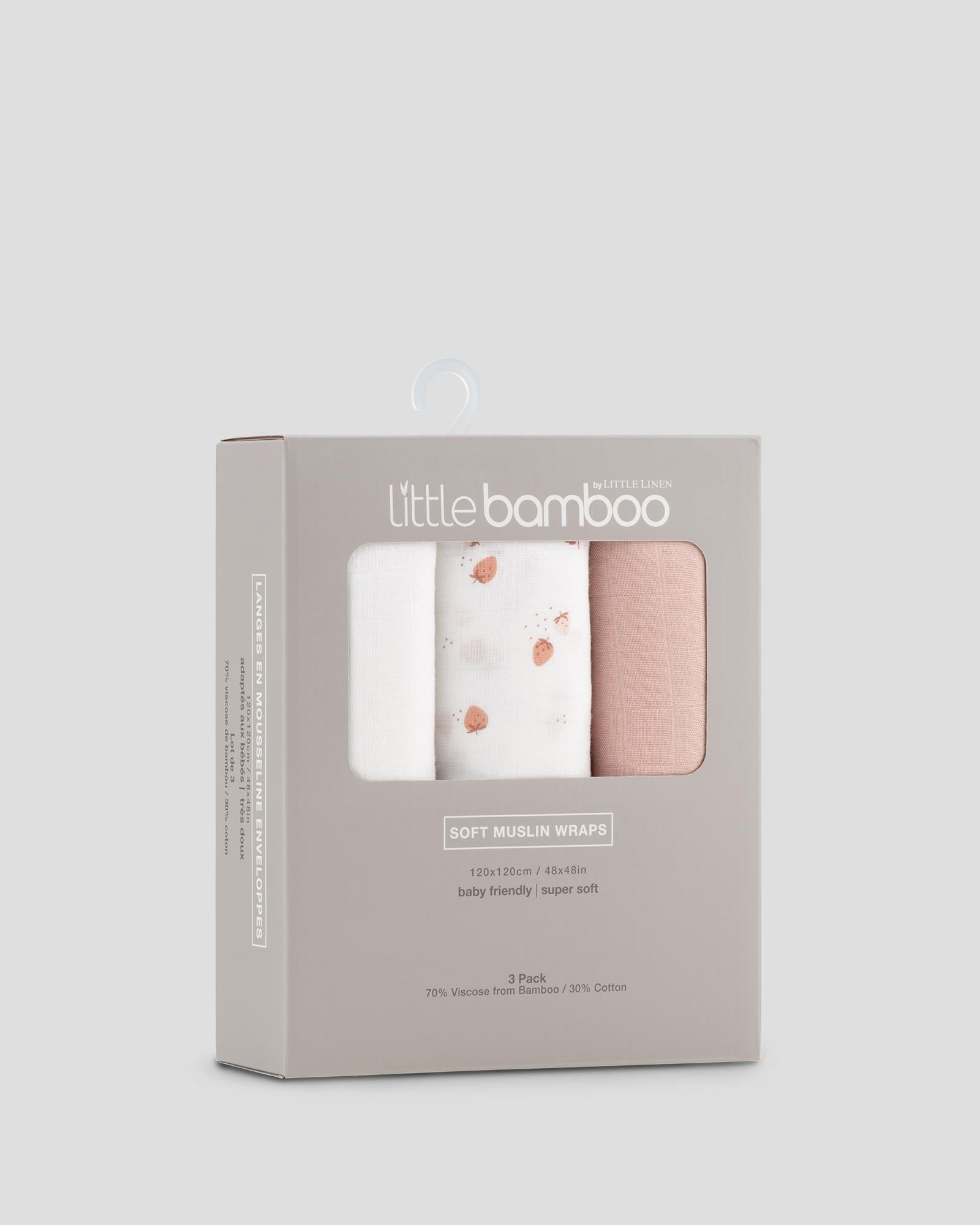 Little Bamboo Muslin Wraps 3Pk - Dusty Rose