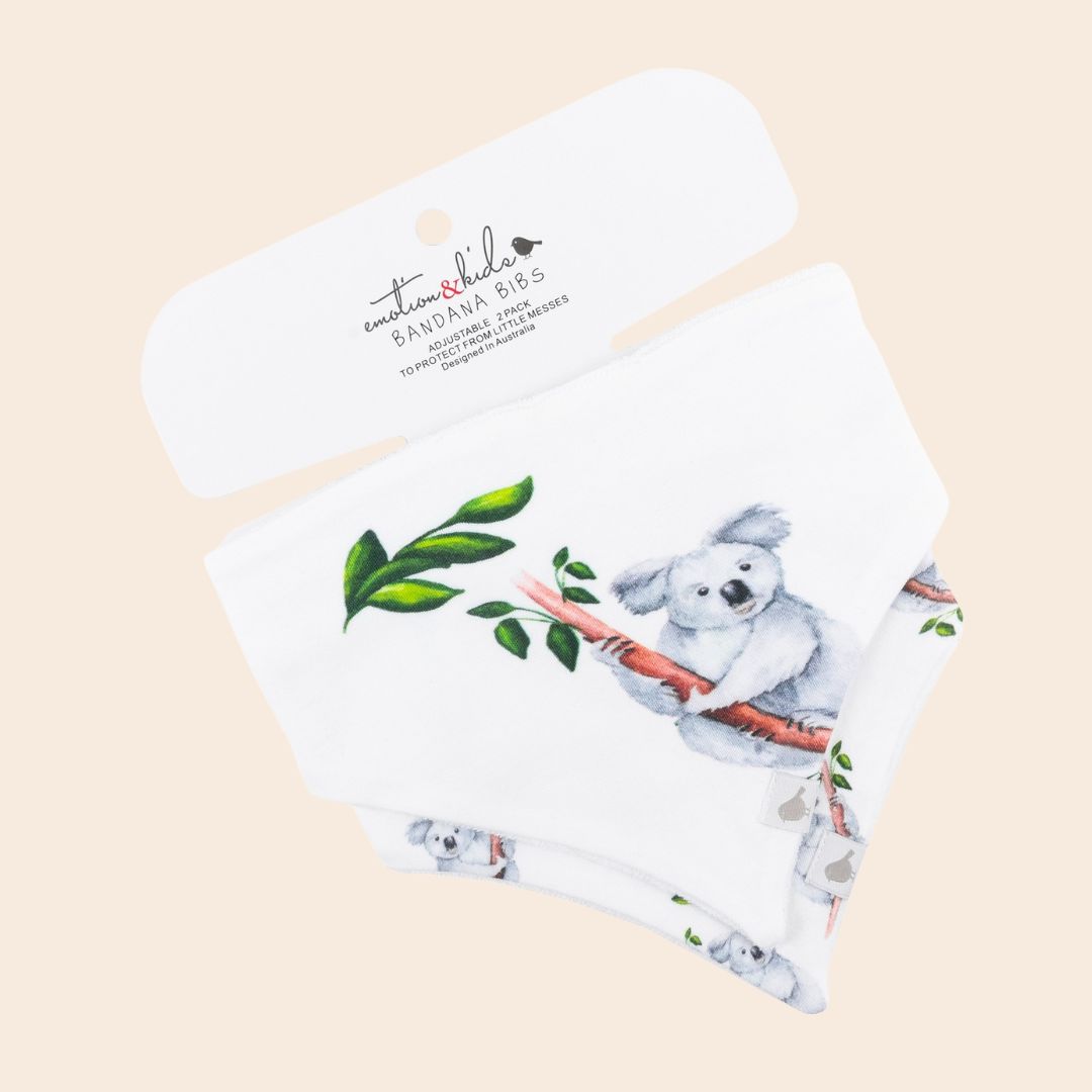 Koala Organic Cotton Pair Bandana Bibs - Baby Gifts Australia