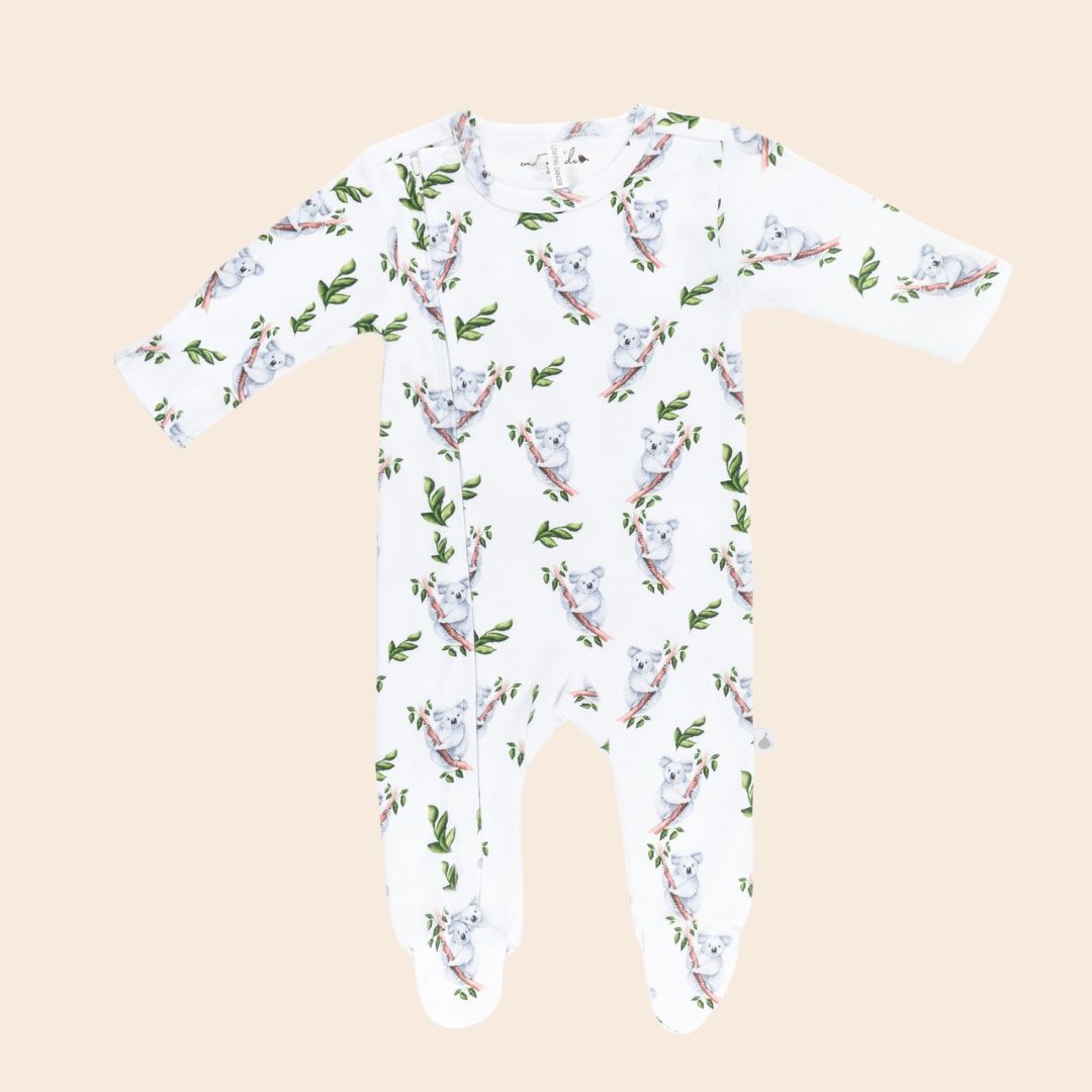 Koala Organic Sotton Zip Outfit with Feet - Baby Gifts Australia
