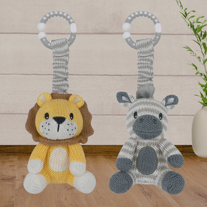 Living Textile 2 Pack Stroller Toys - Zebra & Lion - Baby Gifts Australia