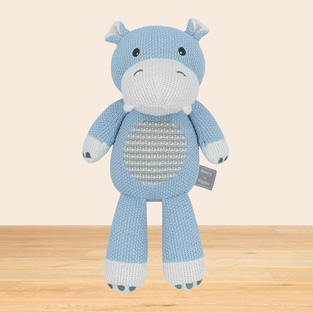 Living Textiles Harry the Hippo Knitted Toy - Baby Gifts Australia