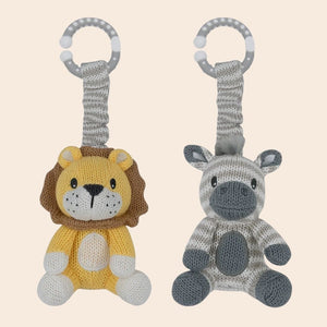 Living Textile 2 Pack Stroller Toys - Zebra & Lion - Baby Gifts Australia