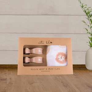 Lions Muslin Wrap & Latte Pram Clip Set - Baby Gifts Australia