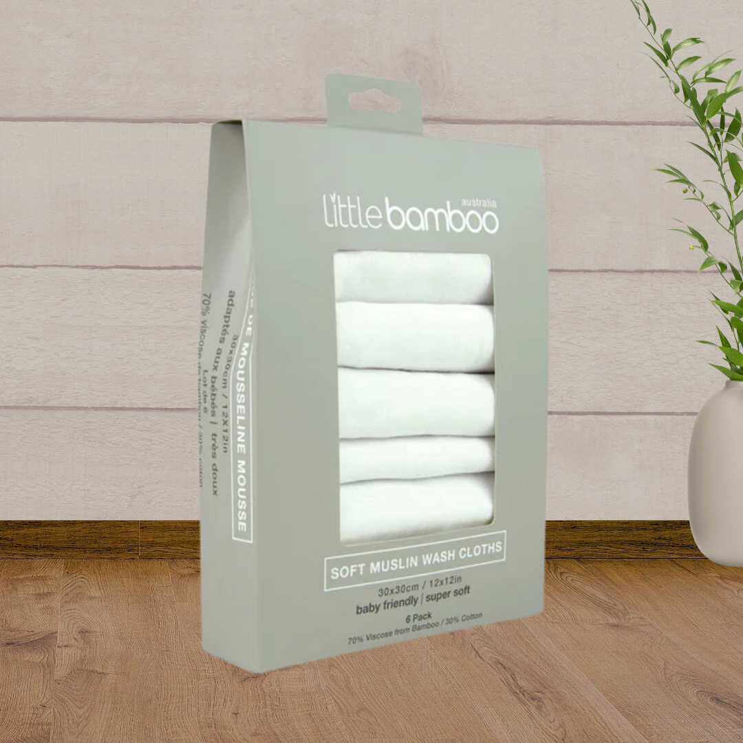 Little Bamboo Muslin Washers 6Pk - Natural - Baby Gifts Australia