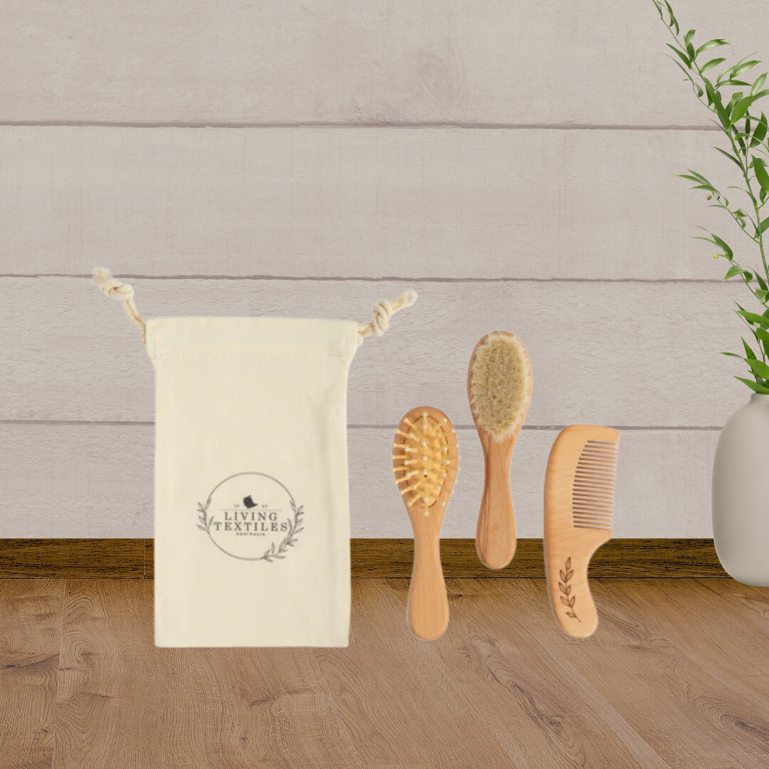 Living Textiles 3 Pc Baby Wooden Brush & Comb Set - Baby Gifts Australia