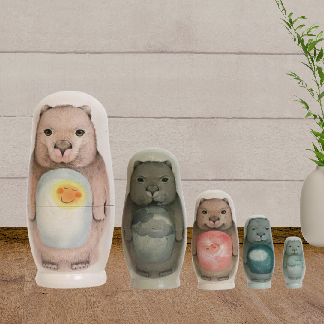 Marmalade Lion Babushka Nesting Dolls - The Wisdom of Wombats - Baby Gifts Australia