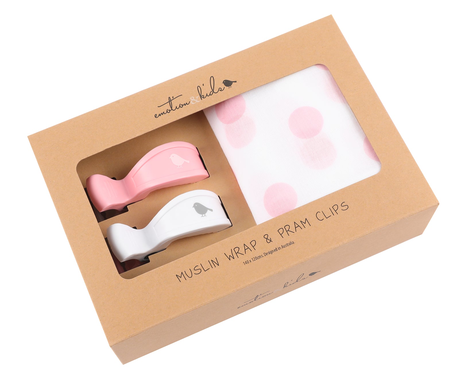 EMOTION & KIDS Pink Spot Muslin with Pink and White Pram Clip Set