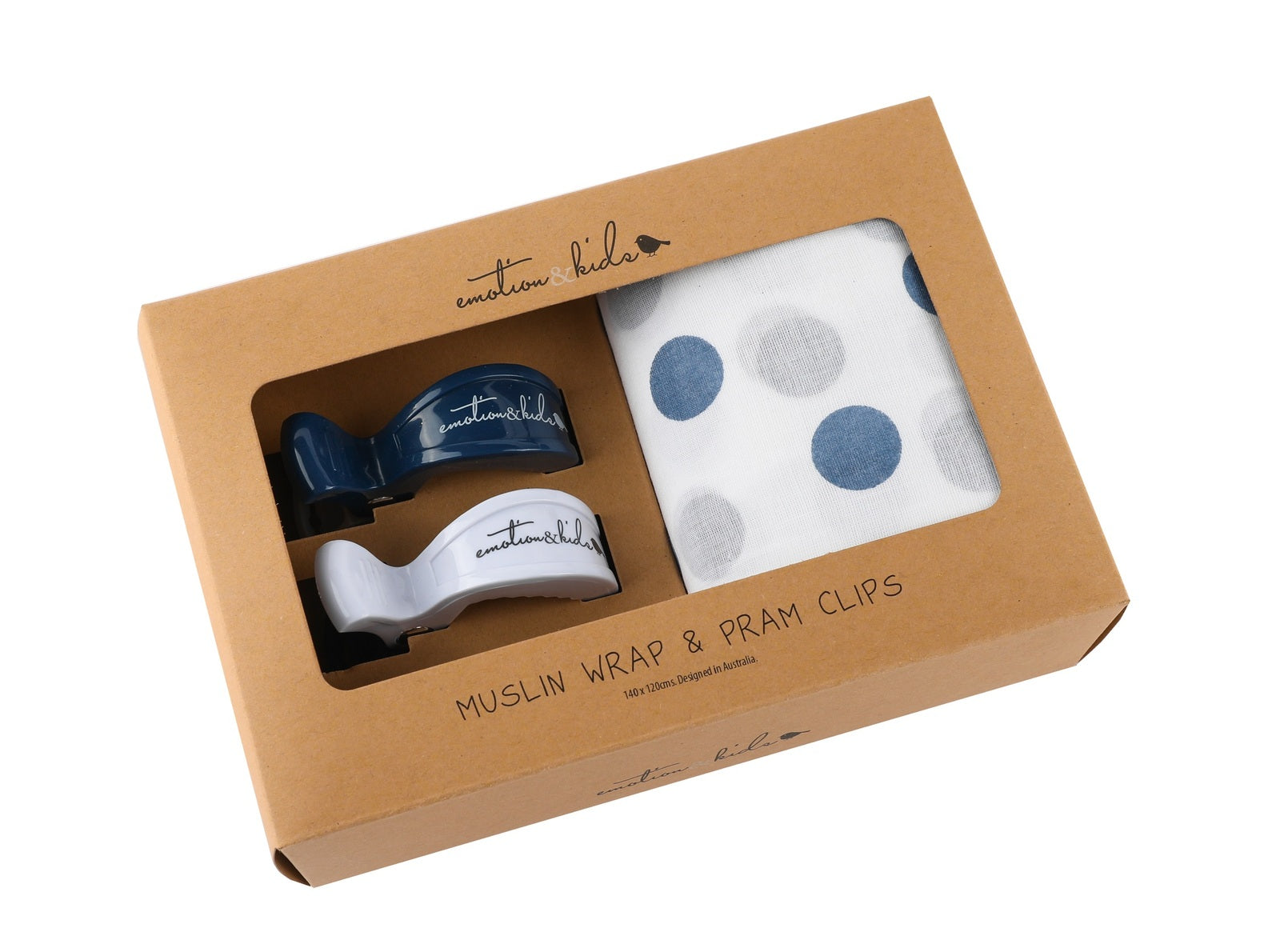 EMOTION & KIDS Midnight Blue Spot Muslin with Navy & White Pram Clips