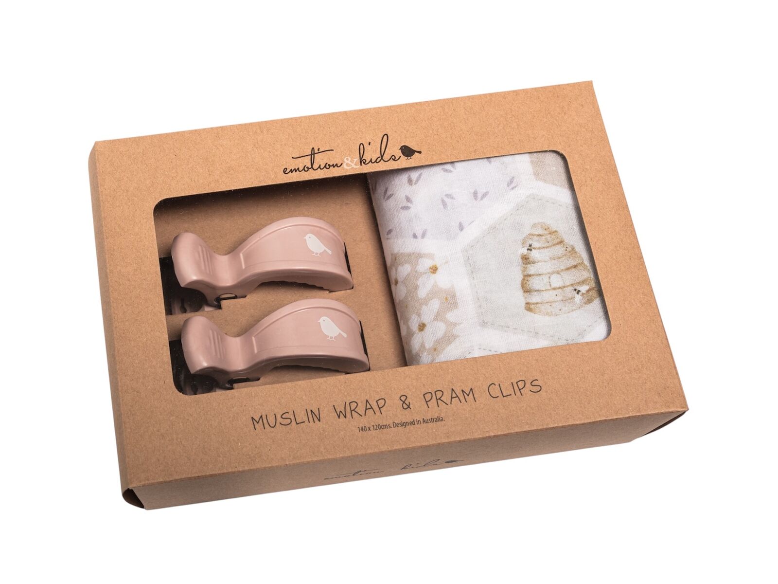 EMOTION & KIDS Beehive Muslin Wrap & Dusty Pink Pram Clip Set