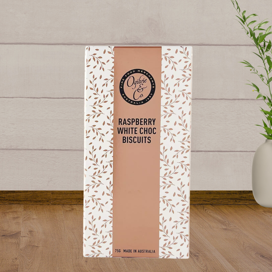 Ogilvie & Co Raspberry & White Choc Biscuits (75g) - Baby Gifts Australia