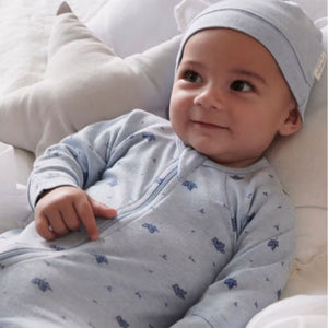 Pure Baby Essentials pale blue leaf zip growsuit - Baby Gifts Australia