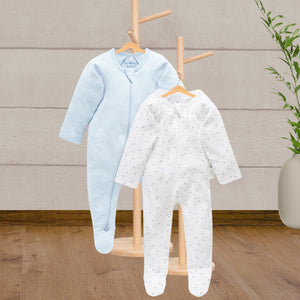 Pure Baby Essentials Blue Spot & Stripe Zip Growsuit 2 Pack - Baby Gifts Australia