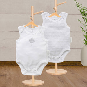 Pure Baby Essentials grey & white singlet bodysuit 2-pack - Baby Gifts Australia