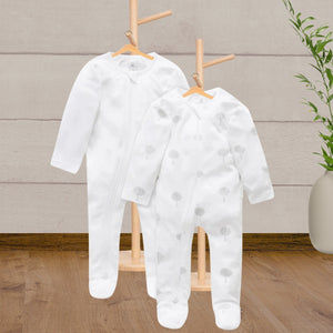 Pure Baby Essentials Grey & White Trees Zip Footed Growsuit 2 Pack - Baby Gifts Australia