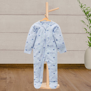 Pure Baby Essentials pale blue leaf zip growsuit - Baby Gifts Australia