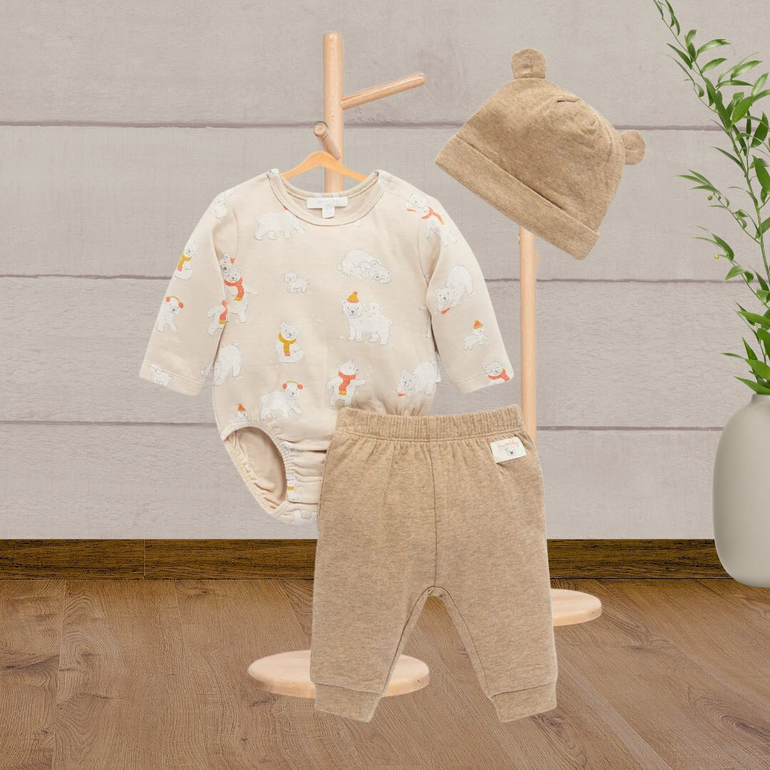 Pure Baby Frolicking Brown Bears Gift Set 3pc - Baby Gifts Australia