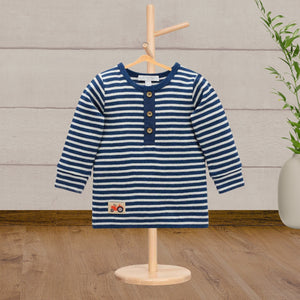 Pure Baby Blue Berry Stripes Henley Waffle Top - Baby Gifts Australia