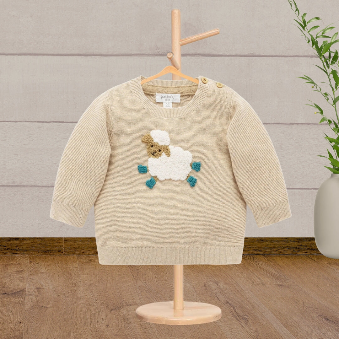 Pure Baby On The Farm Almond Melange Jumper - Baby Gifts Australia