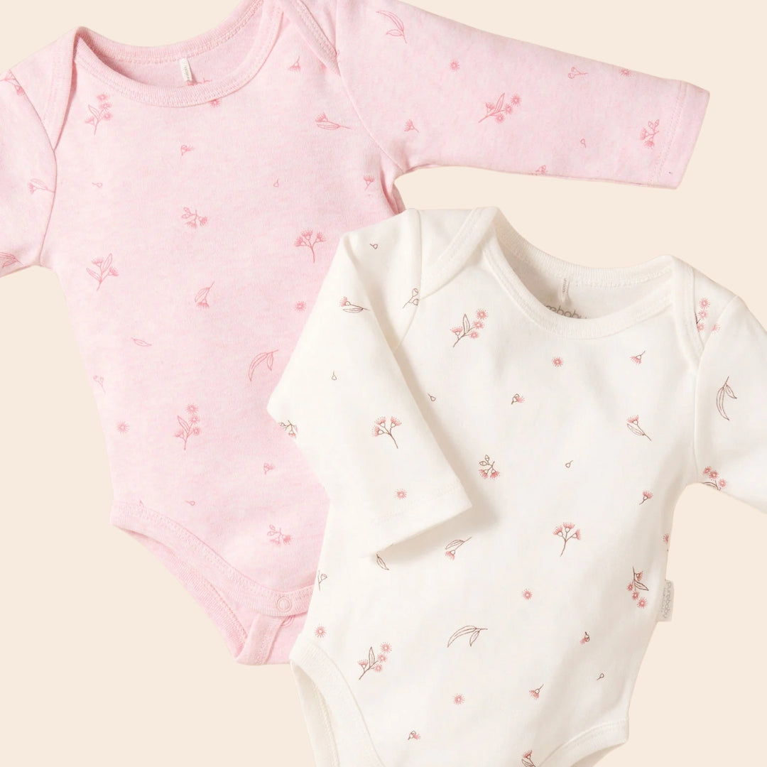 Pure Baby Easy Neck L/S Body Suit Pale Pink Blossom 2 Pack - Baby Gifts Australia