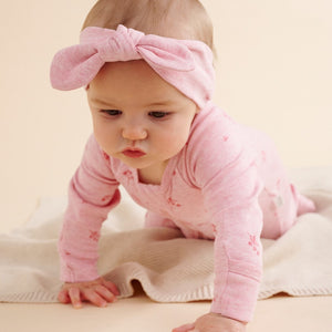 Pure Baby Zip Growsuit And Headband Set Pale Pink Blossom - Baby Gifts Australia