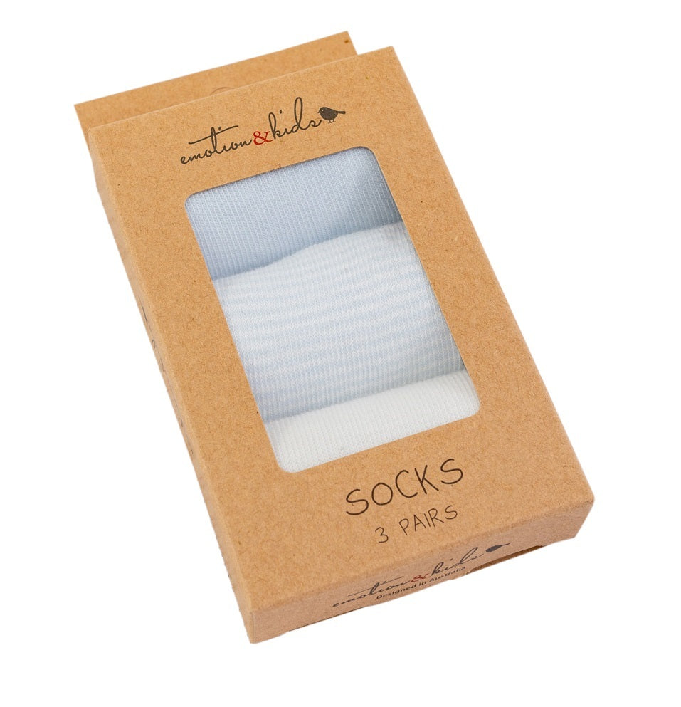 Emotion & Kids Pale Blue Fine Stripe Socks - 3 Pack