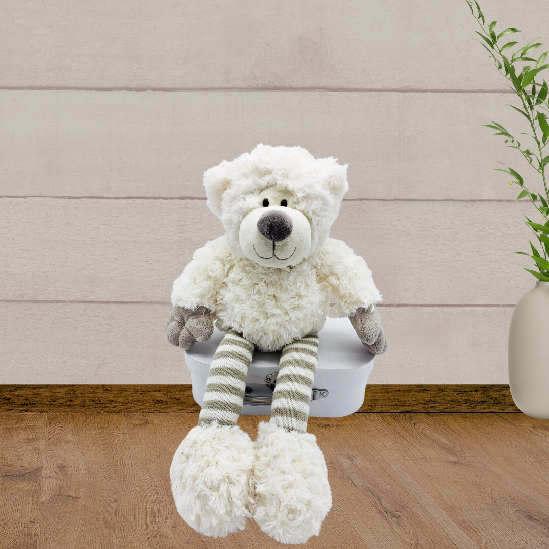 Plush White with Striped Legs Teddy - Baby Gifts Australia