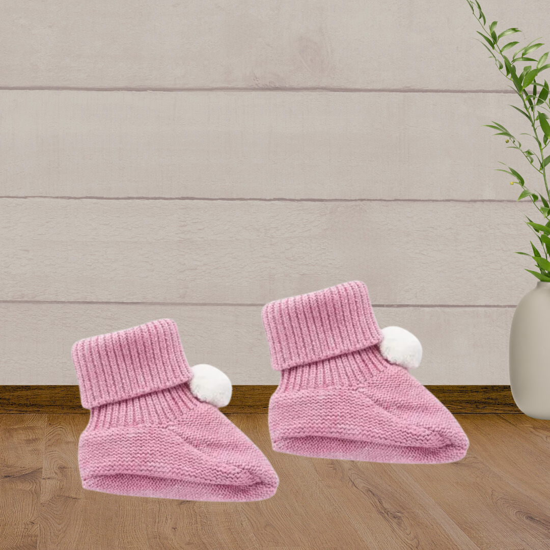 Pure Baby Beetroot Pink Pom Pom Booties - Baby Gifts Australia