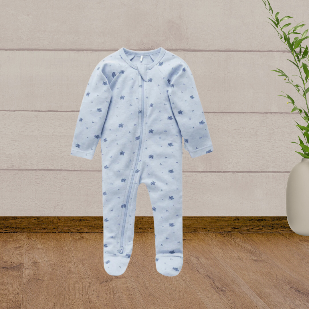 Pure Baby Blue Leaf Baby Growsuit - Baby Gifts Australia