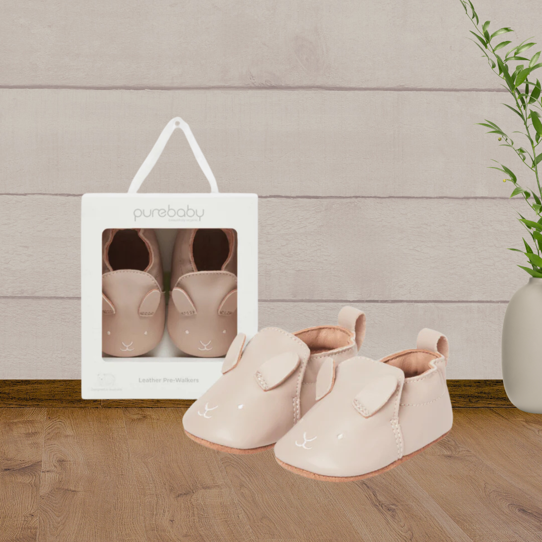 Pure Baby Blush Bunny Leather Pull-on Shoes - Baby Gifts Australia