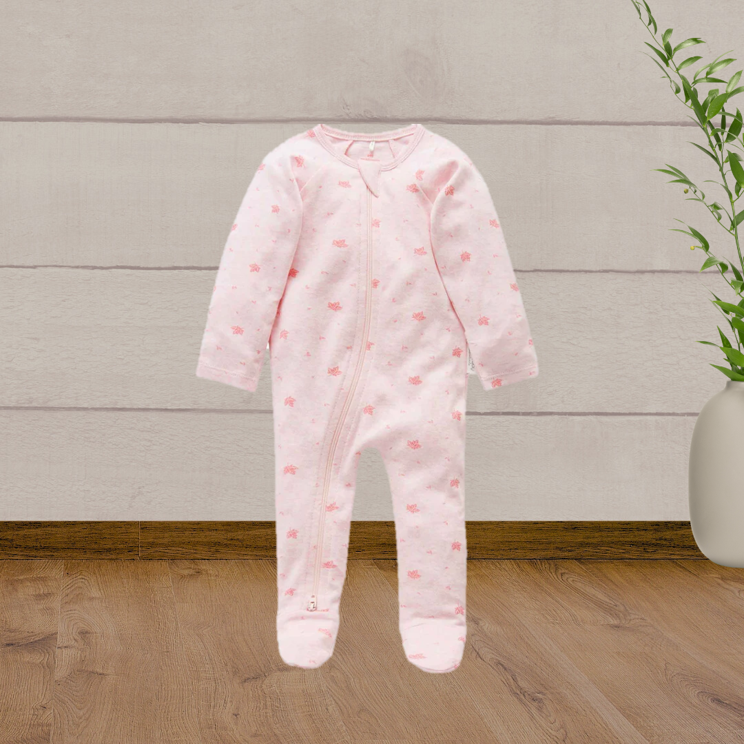 Pure Baby Pink Leaf Baby Growsuit - Baby Gifts Australia