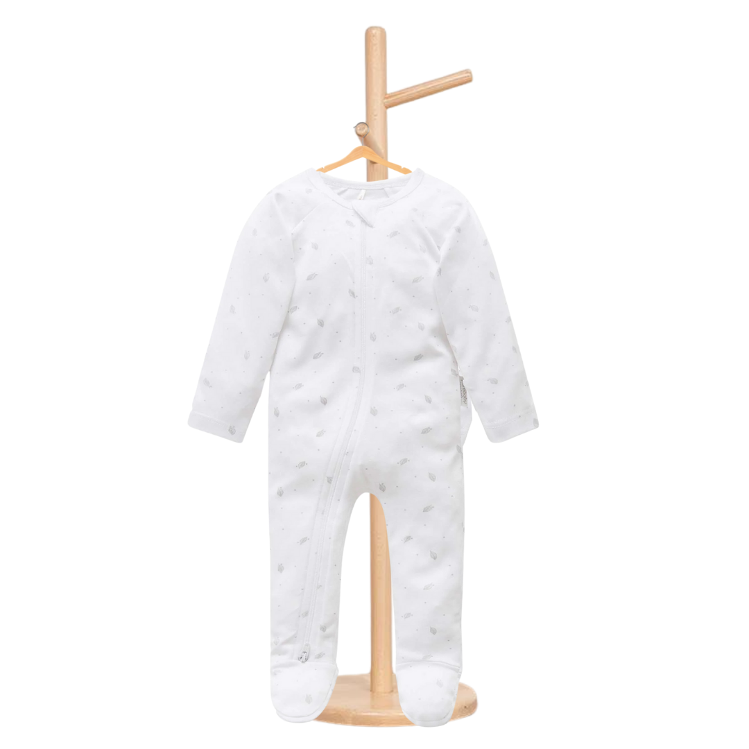 Pure Baby Essentials Pale Grey Leaf Zip Growsuit