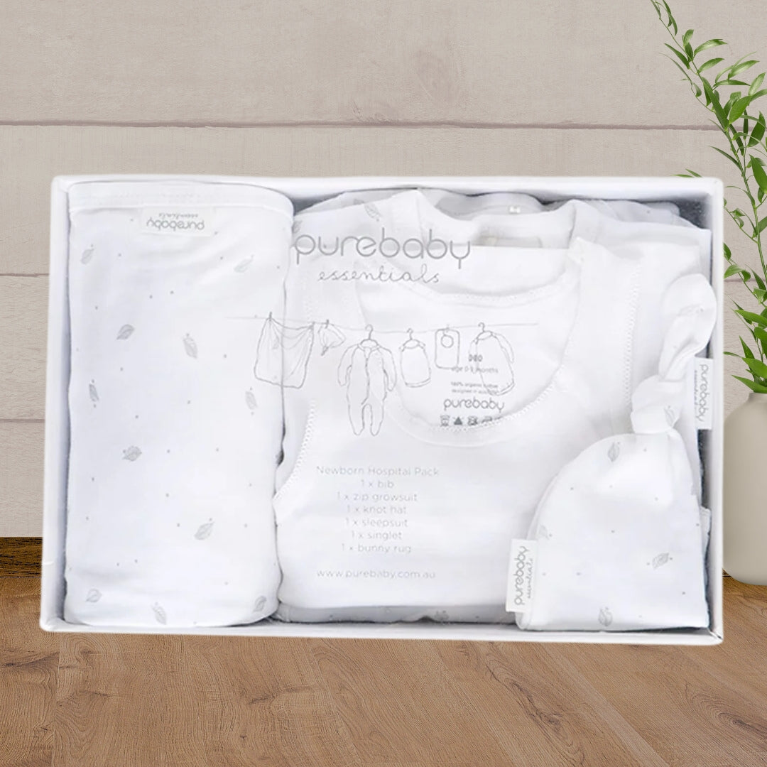 Pure Baby Newborn Hospital Pack Pale Grey Tree - Baby Gifts Australia