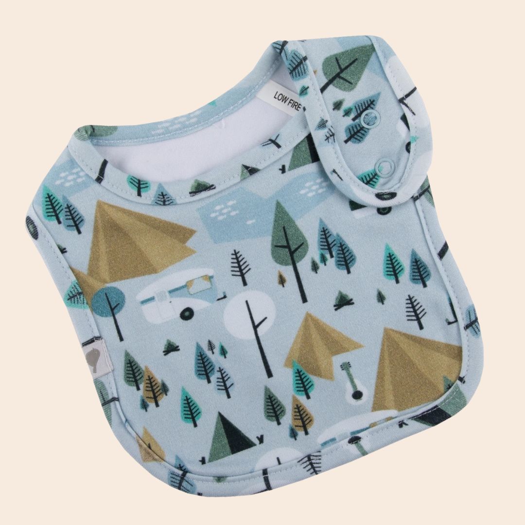 Retro Camping Organic Cotton Bib - Baby Gifts Australia
