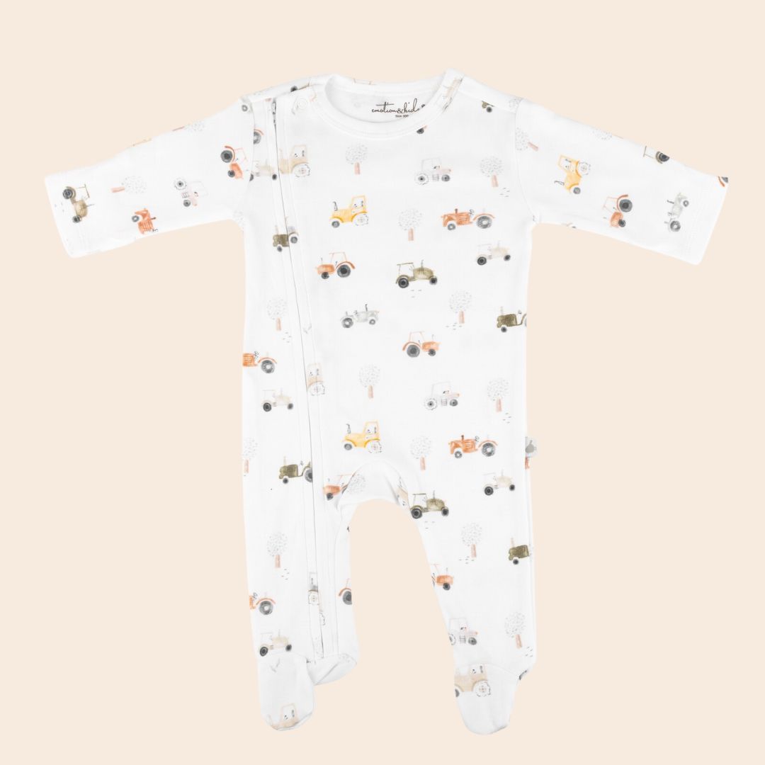 Tractor Organic Cotton Zip Outfit with Feet - Baby Gifts Australia