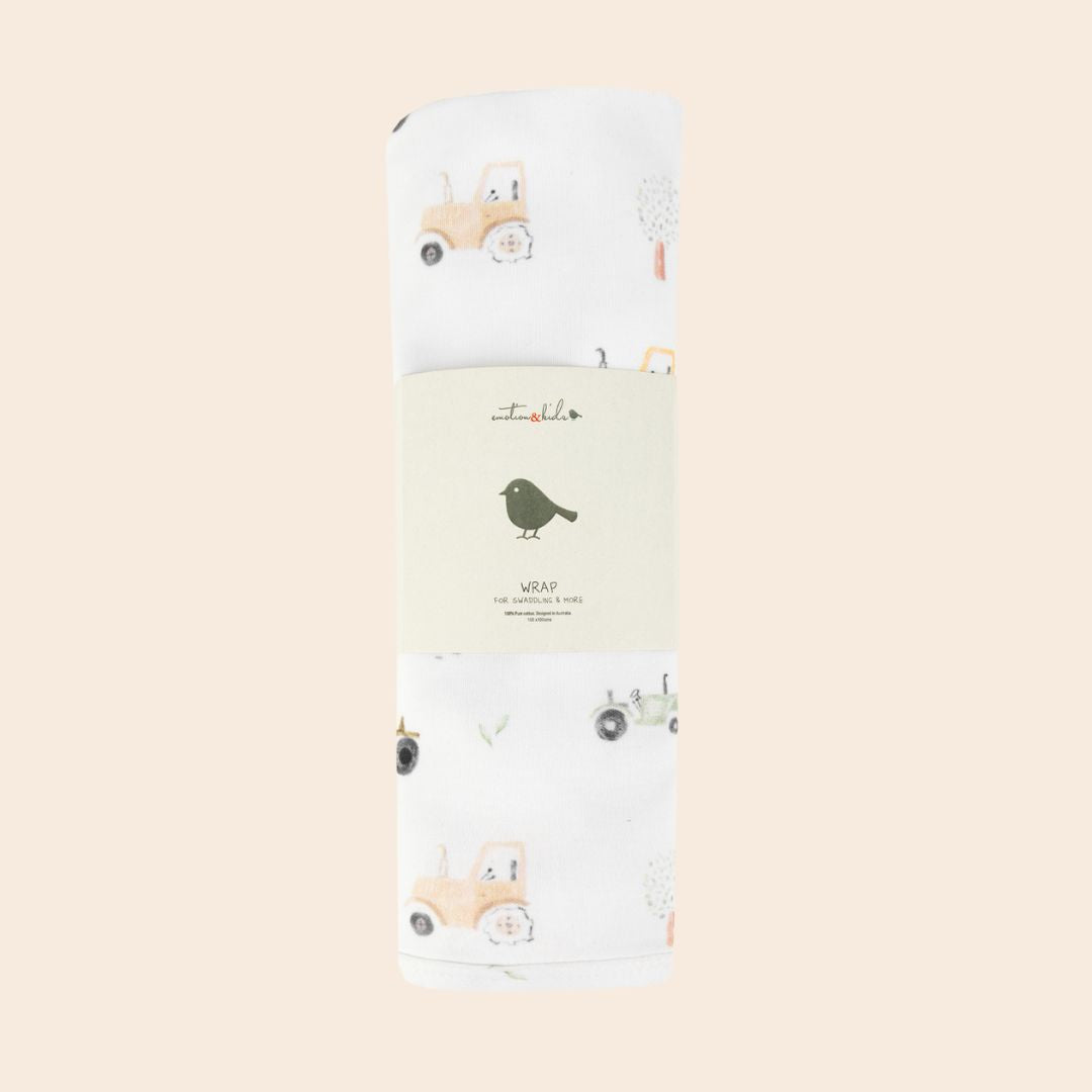 Tractor Organic Cotton Wrap - Baby Gifts Australia