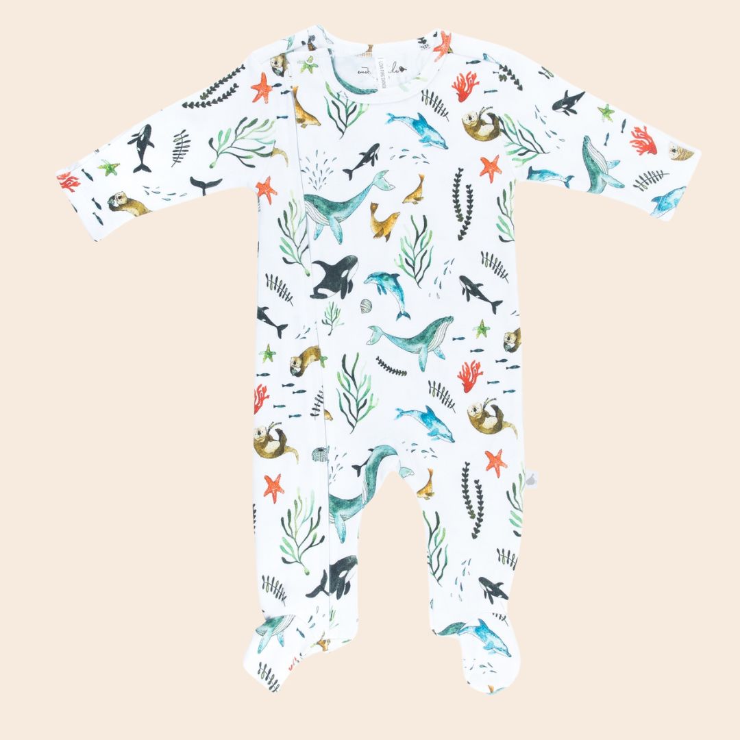 Under the Sea Organic Cotton Zip Footed Outfit - Baby Gifts Australia